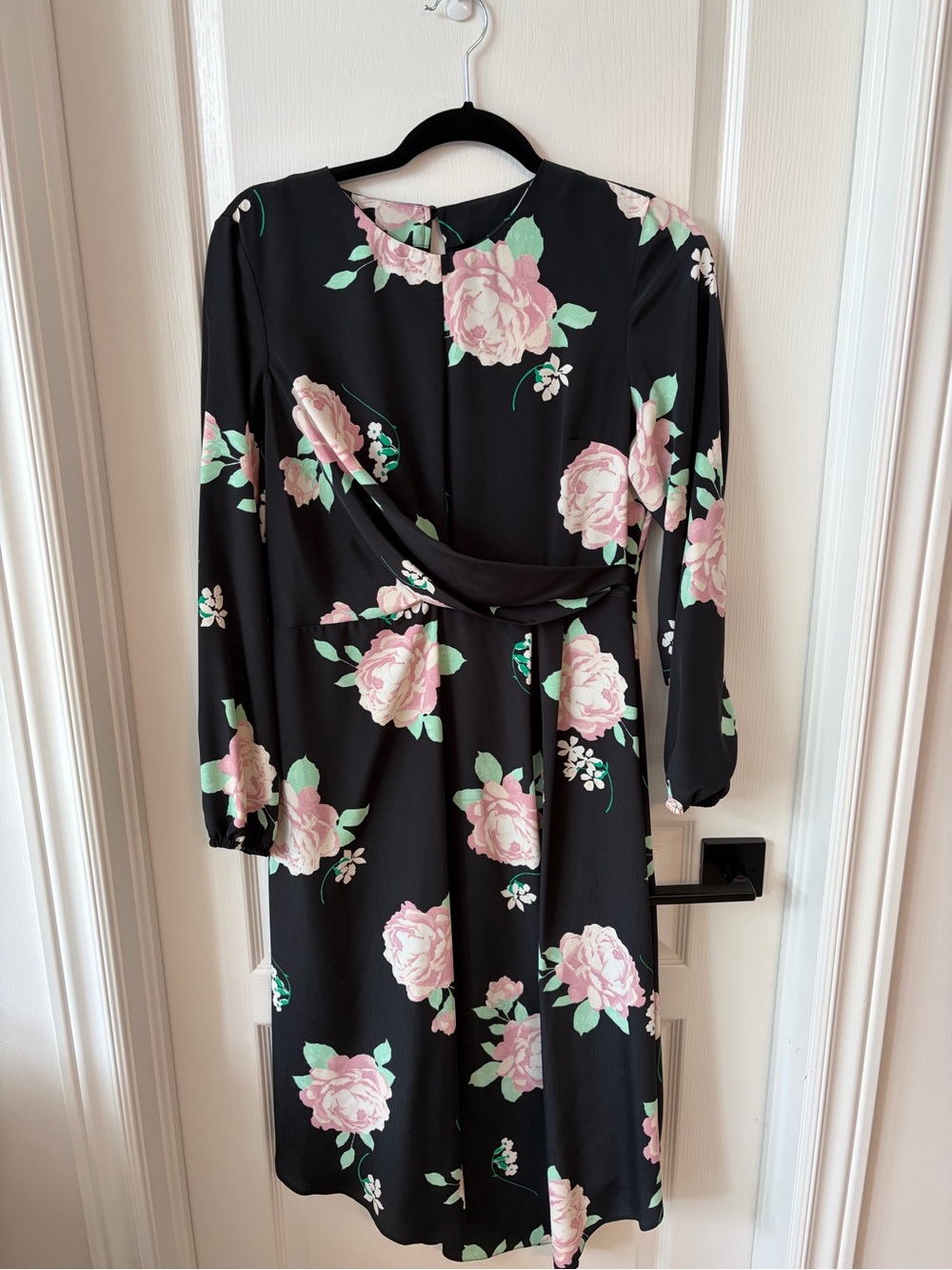 River Island Black Midi Dress with Pink Floral Print